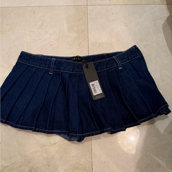 Blue Denim Pleated Mini Skirt - Picture 2 of 2
